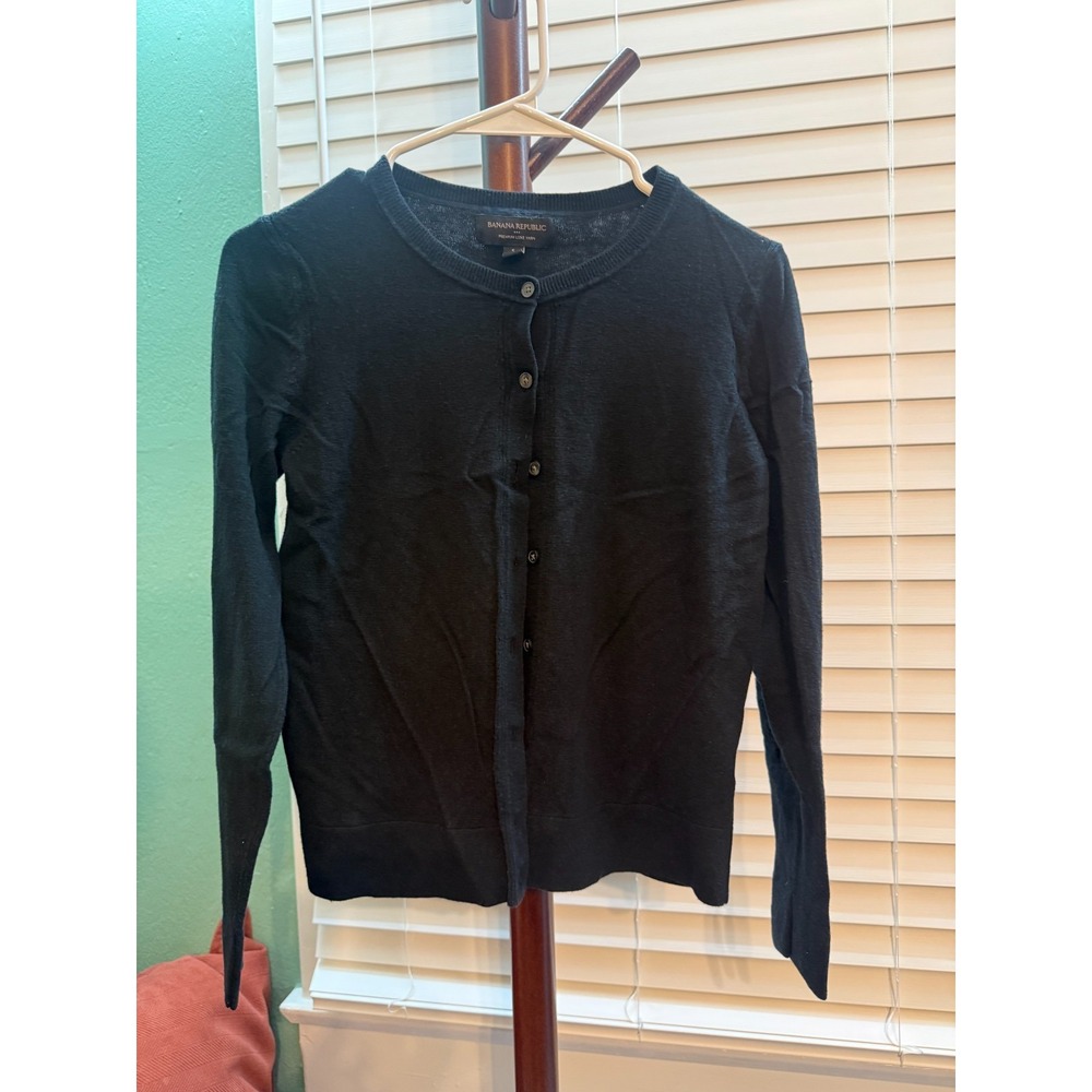 Banana Republic Cardigan Womens S Black Silk Cashmere Cotton Luxe Yarn Sweater